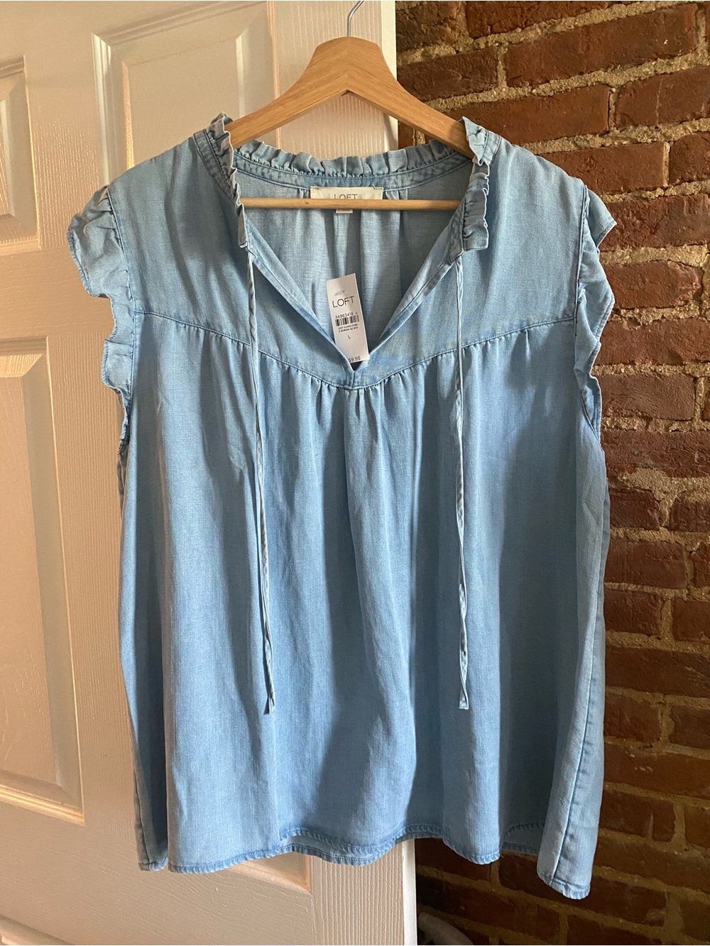 Loft Chambray Ruffle Blouse - New With Tags